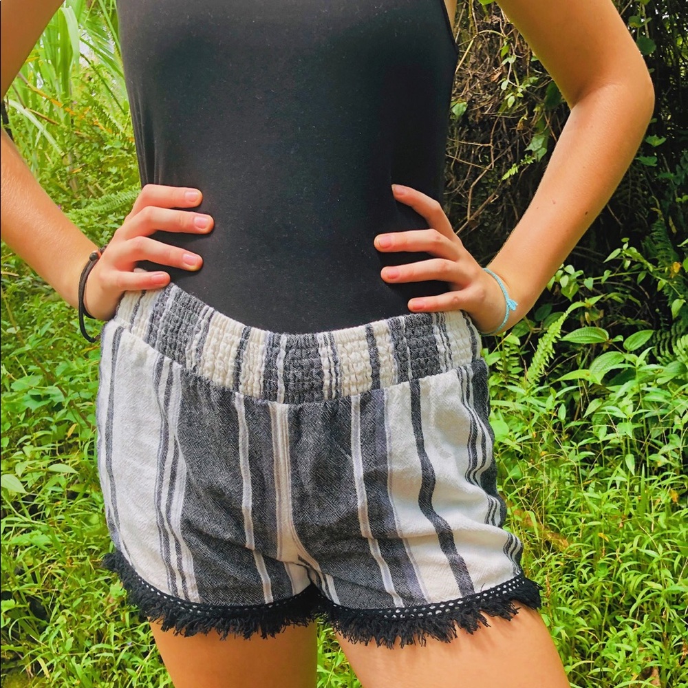 striped summer shorts with tassels